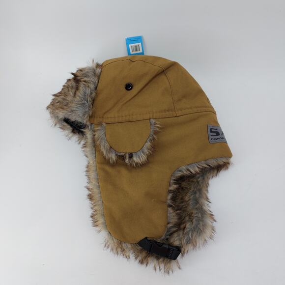 SA Company Trapper Hat Brown Canvas Faux Fur One Size - Picture 6 of 14